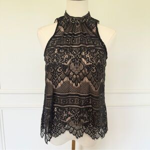 Lauren Conrad Lace Black Tank Halter Top Women's Top Size Small